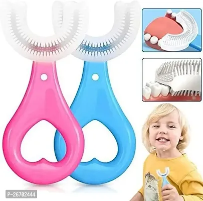 U-Shaped Toothbrush Kids 2 PCS - Toddler Toothbrush with Food Grade Soft Silicone Brush Head, Manual Whole Mouth Toothbrush for Kids Age 2-6, 360Atilde;sbquo;deg; Oral Teeth Cleaning Design