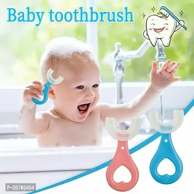U-Shaped Toothbrush Kids 2 PCS - Toddler Toothbrush with Food Grade Soft Silicone Brush Head, Manual Whole Mouth Toothbrush for Kids Age 2-6, 360Atilde;sbquo;deg; Oral Teeth Cleaning Design-thumb0