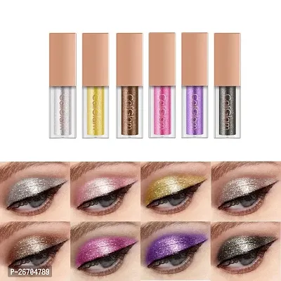 Liquid Glitter Eyeshadow Set, 6 Colors Metallic Glitter Shimmer Smokey Eye Looks Waterproof L