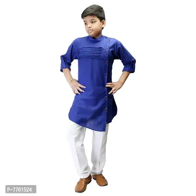 Qtsy Cotton Blend Ethnic Wear for Boy's Kurta Pajama Set Pleting Kurta for Kids Boy-Pleting Kurta_Royal_02 Royal Blue