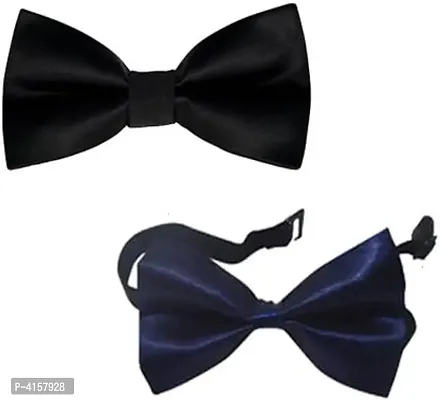 Black and Navy Blue Bow Solid Tie For Kid's (Pack Of 2)