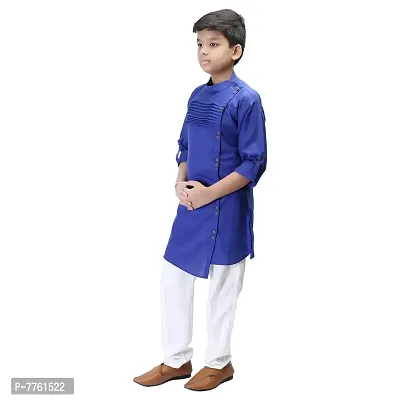 Qtsy Cotton Blend Ethnic Wear for Boy's Kurta Pajama Set Pleting Kurta for Kids Boy-Pleting Kurta_Royal_04 Royal Blue-thumb3