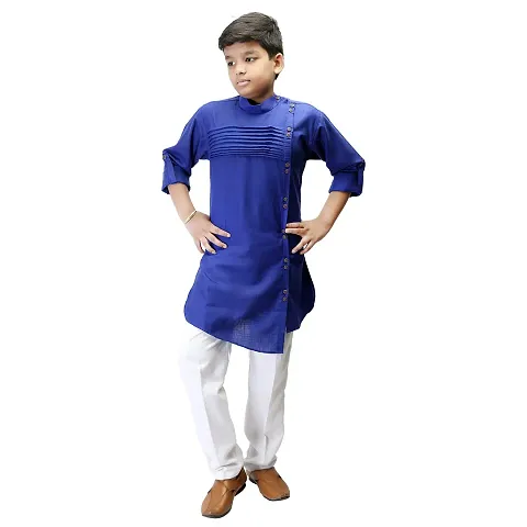 Qtsy Blend Ethnic Wear For Boy's Kurta Pajama Set Pleting Kurta For Kids Boy