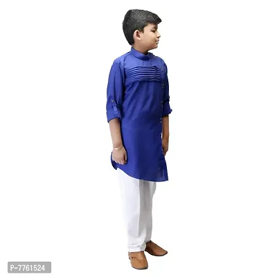 Qtsy Cotton Blend Ethnic Wear for Boy's Kurta Pajama Set Pleting Kurta for Kids Boy-Pleting Kurta_Royal_02 Royal Blue-thumb4