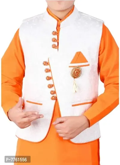 Qtsy Kids Ethnic Wear Cotton Kurta Pajama and Waistcoat Set For Boys-thumb5