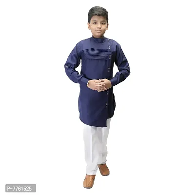 Qtsy Cotton Blend Ethnic Wear for Boy's Kurta Pajama Set Pleting Kurta for Kids Boy-Pleting Kurta_Navy_07