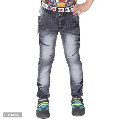 Qtsy Regular Fit Denim for Kids Stretchable Faded Jeans for Boys-thumb0