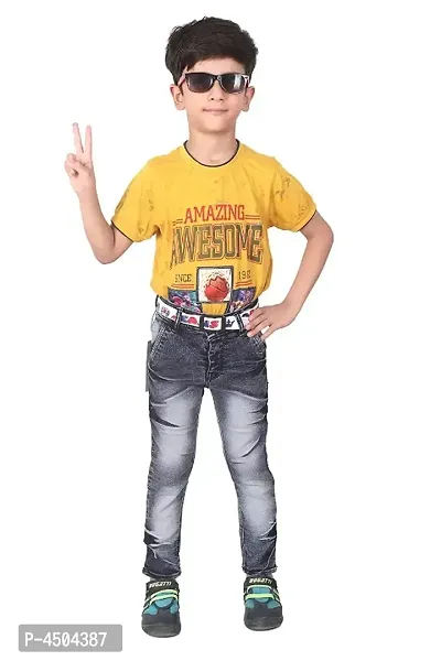 Qtsy Regular Fit Denim for Kids Stretchable Faded Jeans for Boys-thumb5