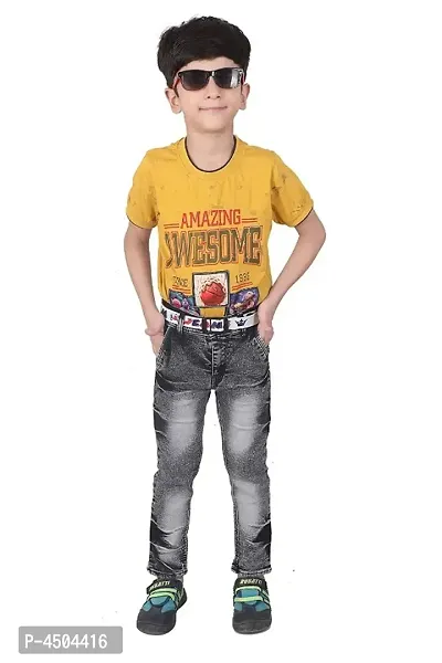 Qtsy Regular Fit Denim for Kids Stretchable Faded Jeans for Boys-thumb5