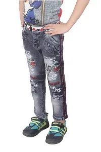 Qtsy Regular Fit Denim for Kids Stretchable Faded Jeans for Boys-thumb2