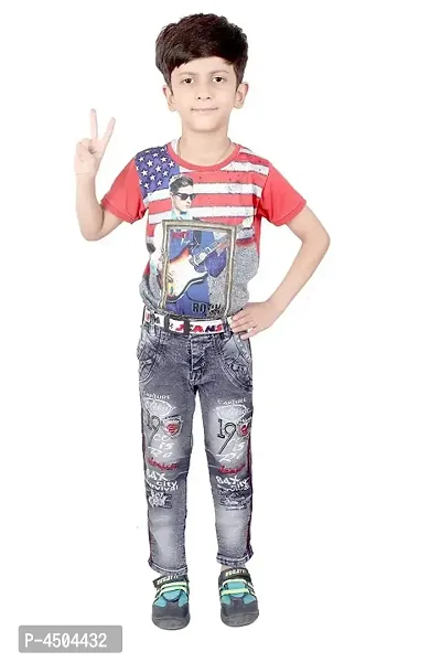 Qtsy Regular Fit Denim for Kids Stretchable Faded Jeans for Boys-thumb3