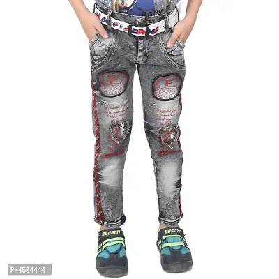 Qtsy Regular Fit Denim for Kids Stretchable Faded Jeans for Boys