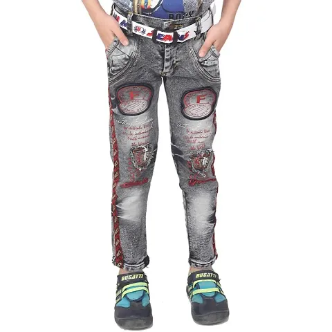 Qtsy Regular Fit for Kids Stretchable Faded Jeans for Boys