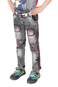 Qtsy Regular Fit Denim for Kids Stretchable Faded Jeans for Boys-thumb2