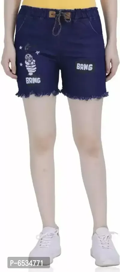 Printed Women Reversible Denim Blue Regular Shorts