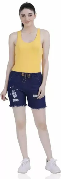 Printed Women Reversible Denim Blue Regular Shorts-thumb1