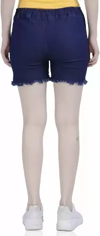 Printed Women Reversible Denim Blue Regular Shorts-thumb3