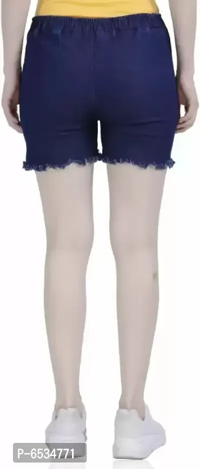 Printed Women Reversible Denim Blue Regular Shorts-thumb4