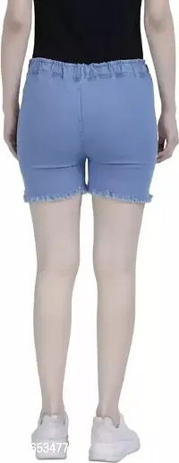 Printed Women Reversible Denim Blue Regular Shorts-thumb2