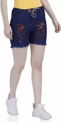 Printed Women Reversible Denim Blue Regular Shorts-thumb2