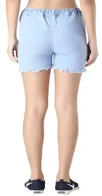 Printed Women Reversible Denim Blue Regular Shorts-thumb1