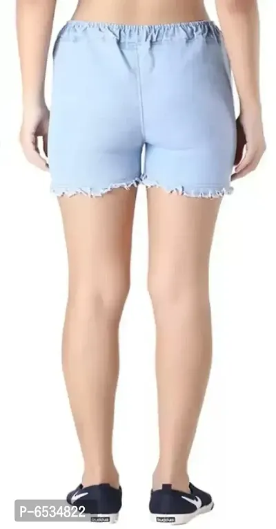 Printed Women Reversible Denim Blue Regular Shorts-thumb2