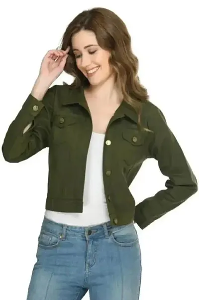 Stylish Green Denim Solid Jacket For Women