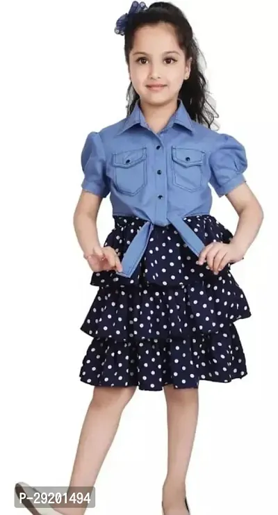 Fabulous Blue Crepe Printed Frocks For Girls-thumb0