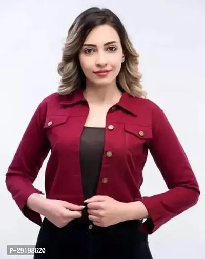 Stylish Maroon Denim Solid Jacket For Women