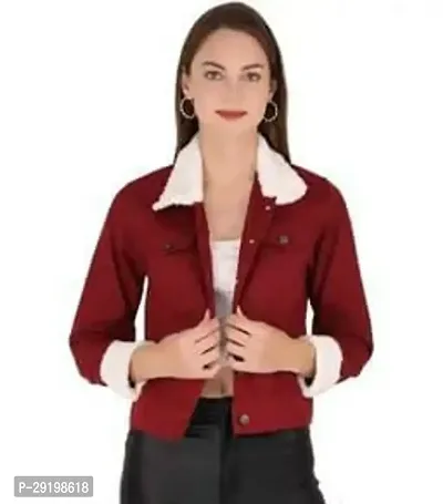 Stylish Maroon Denim Solid Jacket For Women