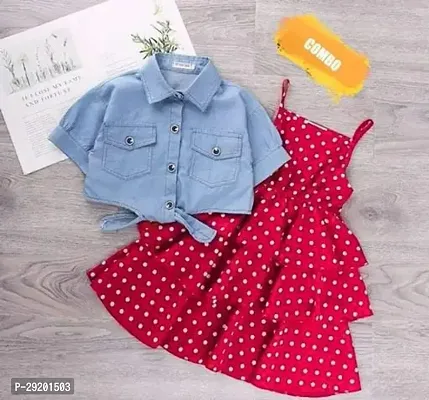 Fabulous Red Crepe Printed Frocks For Girls-thumb0