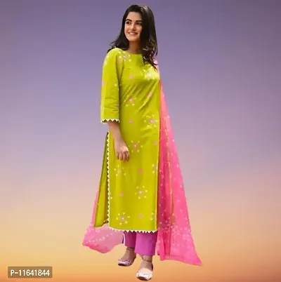 Trendy Cotton Straight Kurta Pant with Dupatta Set