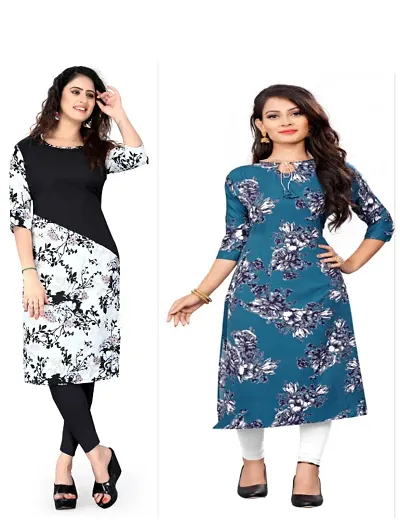 Stylish Printed Crepe Straight Kurtis - Pack Of 2