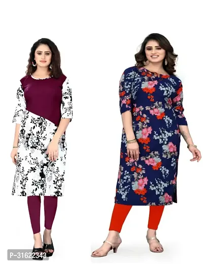 Trendy Multicoloured Printed Crepe Kurta Combo Of 2-thumb0