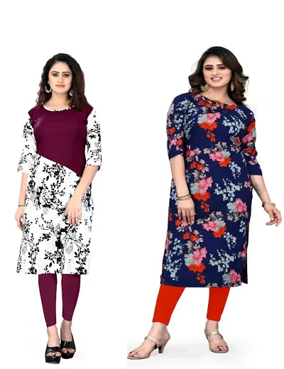 Stylish Printed Crepe Straight Kurtis - Pack Of 2