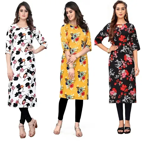 Combo Of 3 Crepe Printed Kurtis