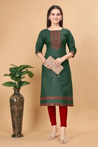 Fancy Cotton Blend Embroidered Straight Kurta