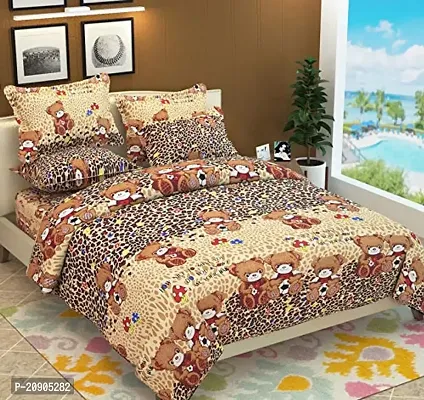 Teddy printed Multicolored Polycotton double bedsheet with two pillowcovers