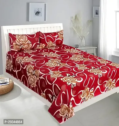 Comfortable Red Polycotton Double Printed 1 Bedsheet + 2 Pillowcovers-thumb0