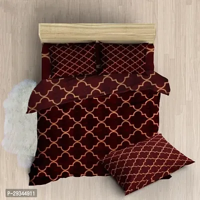 Comfortable Maroon Polycotton Double Printed 1 Bedsheet + 2 Pillowcovers