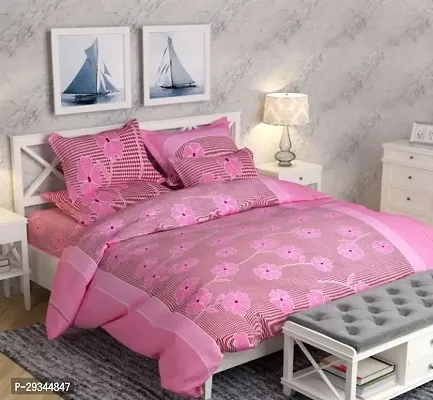 Comfortable Pink Polycotton Double Printed 1 Bedsheet + 2 Pillowcovers-thumb0