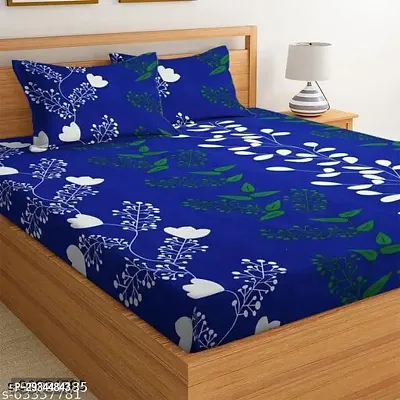 Comfortable Blue Polycotton Double Printed 1 Bedsheet + 2 Pillowcovers