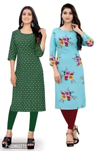 Fabulous Crepe Printed Kurta For Women- Pack Of 2