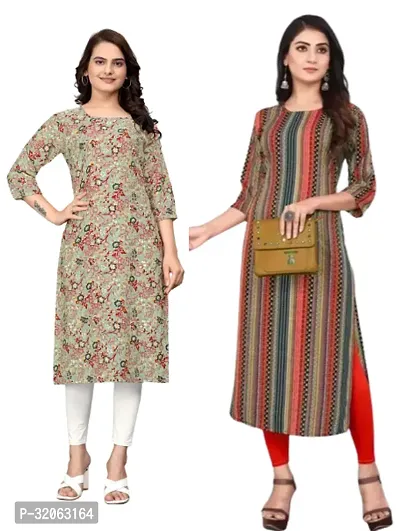 Fabulous Crepe Printed Kurta For Women- Pack Of 2