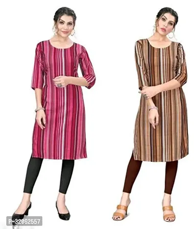 Fabulous Crepe Striped Kurta For Women- Pack Of 2