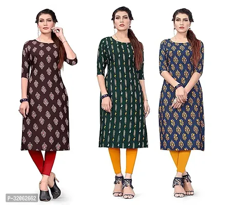 Fabulous Crepe Printed Kurta For Women- Pack Of 3