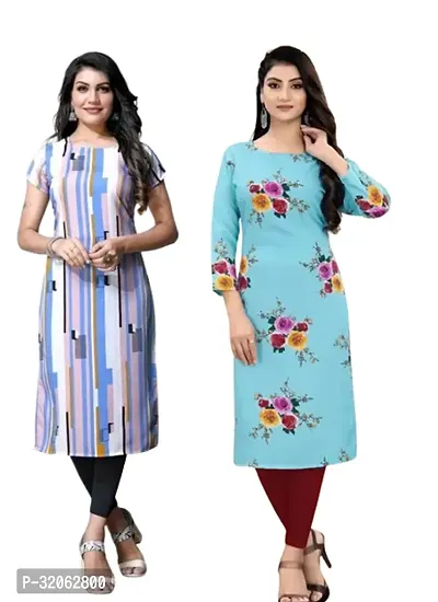 Fabulous Crepe Printed Kurta For Women- Pack Of 2