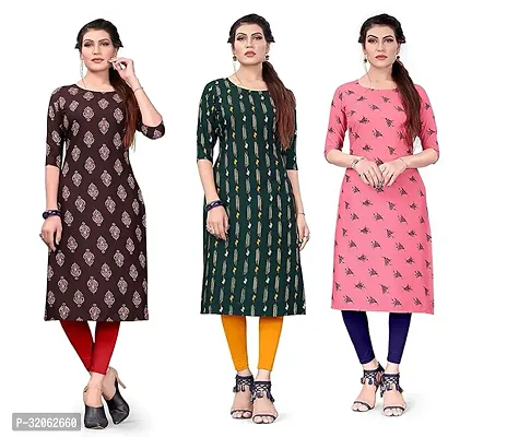 Fabulous Crepe Printed Kurta For Women- Pack Of 3