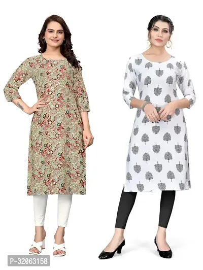 Fabulous Crepe Printed Kurta For Women- Pack Of 2