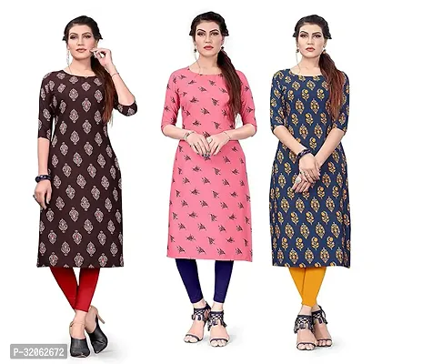 Fabulous Crepe Printed Kurta For Women- Pack Of 3